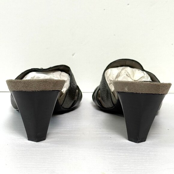 AK Anne Klein Sandals Sz 9M Pewter Leather Studded Cricket Slip On Heels - Picture 6 of 9